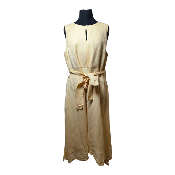Karl Lagerfeld Paris Womens Front TIe Midi Dress Sleeveless Linen Yellow 16 - Picture 1 of 6